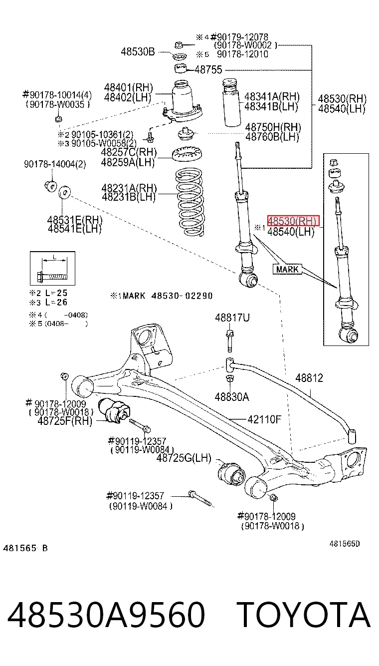 48530A9560 Toyota Amortiguador trasero derecho