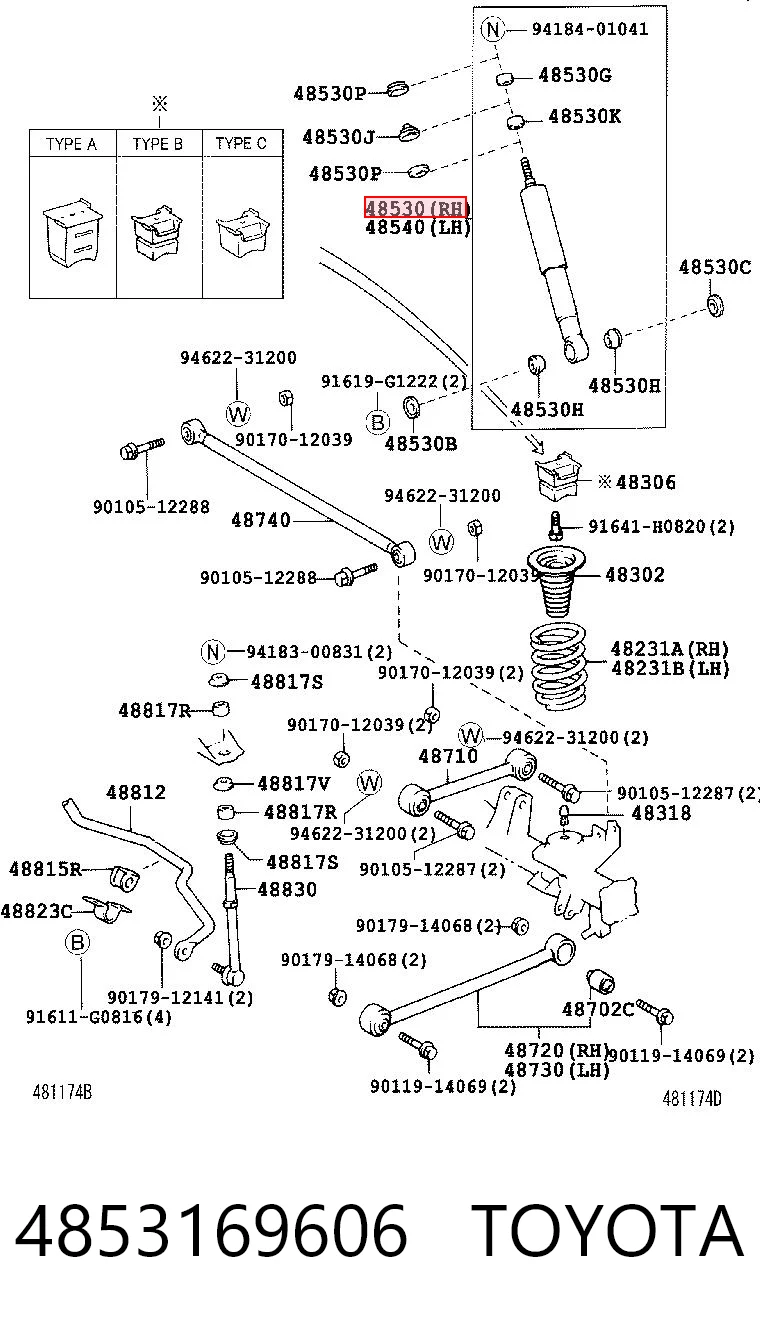 4853169606 Toyota Amortiguadores posteriores