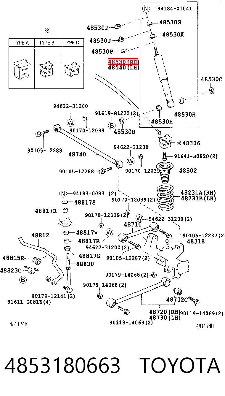 4853180663 Toyota Amortiguadores posteriores