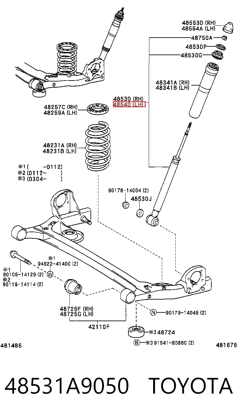 48531A9050 Toyota Amortiguador trasero derecho