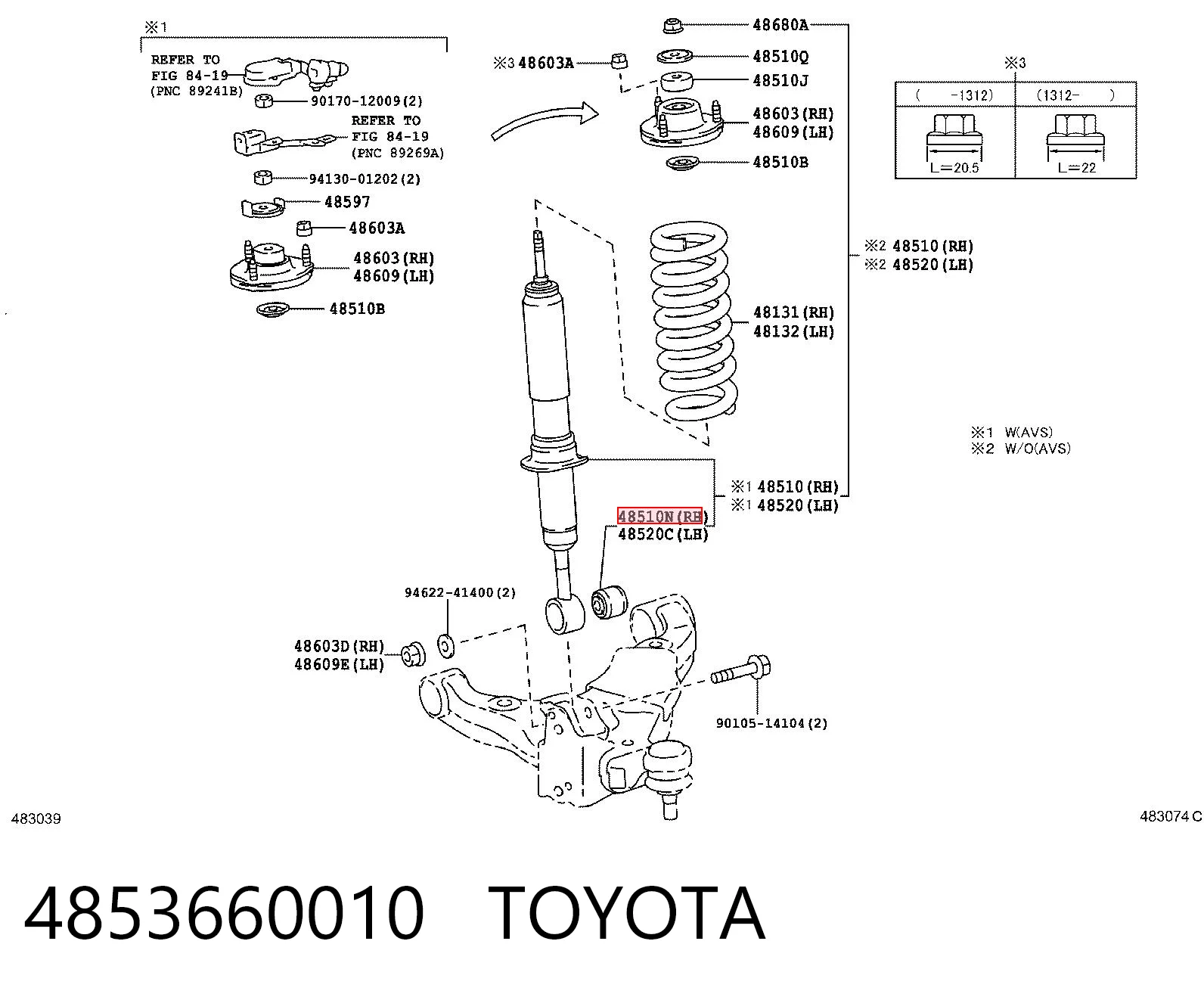4853660010 Toyota Buje del amortiguador delantero