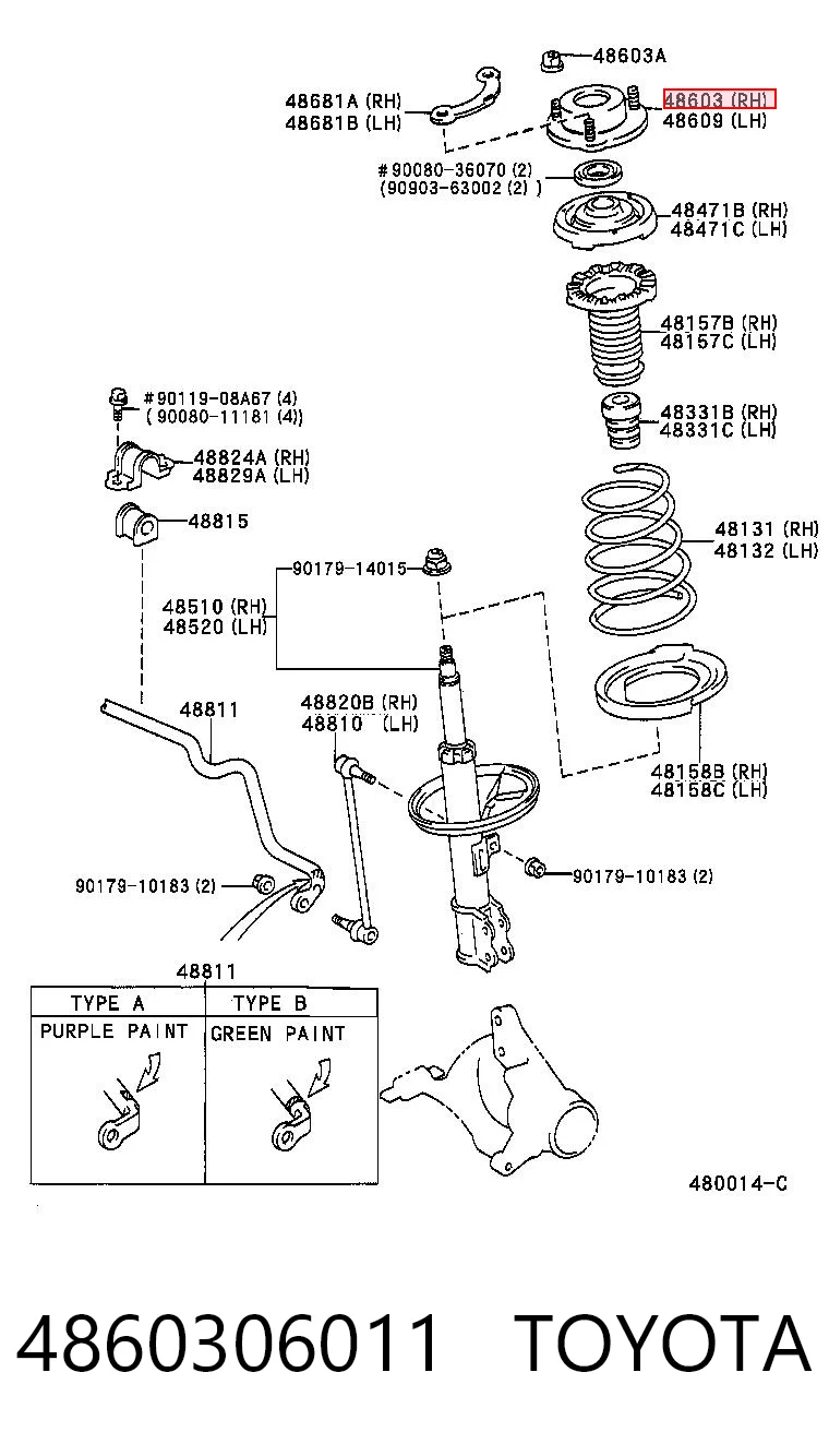4860306011 Toyota Soporte del amortiguador delantero derecho