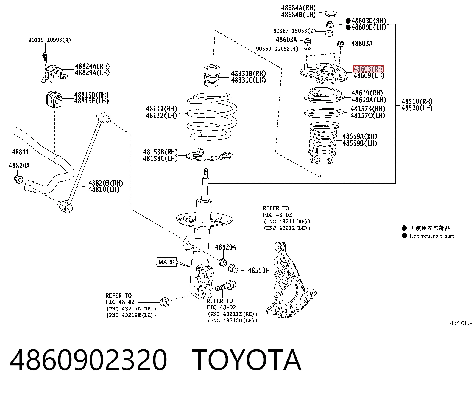 4860902320 Toyota Soporte del amortiguador delantero