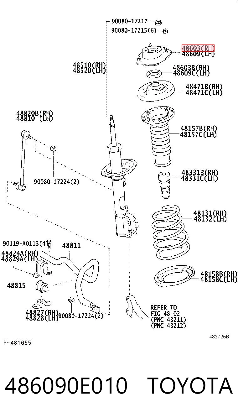 486090E010 Toyota Soporte del amortiguador delantero