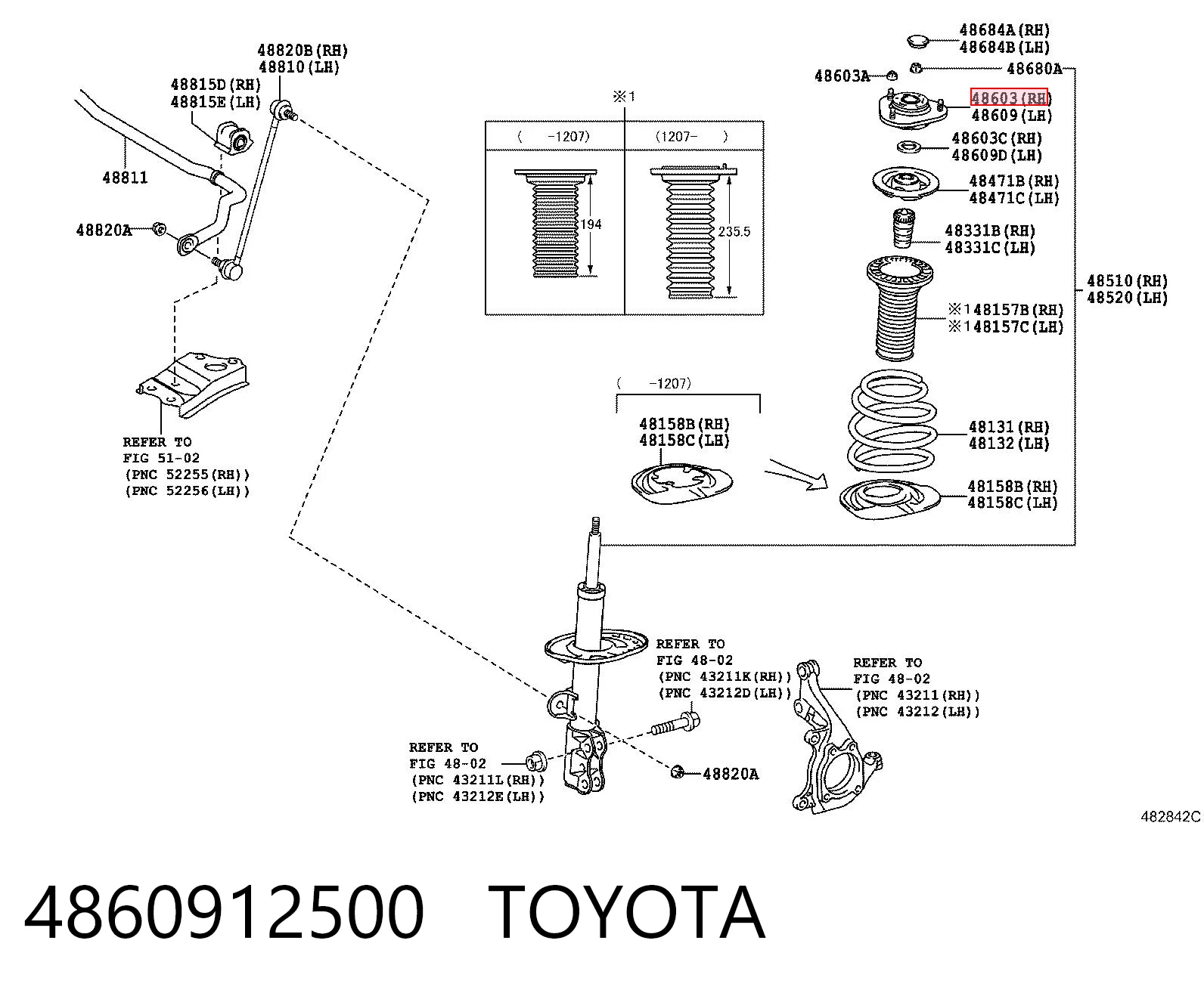 4860912500 Toyota Soporte del amortiguador delantero