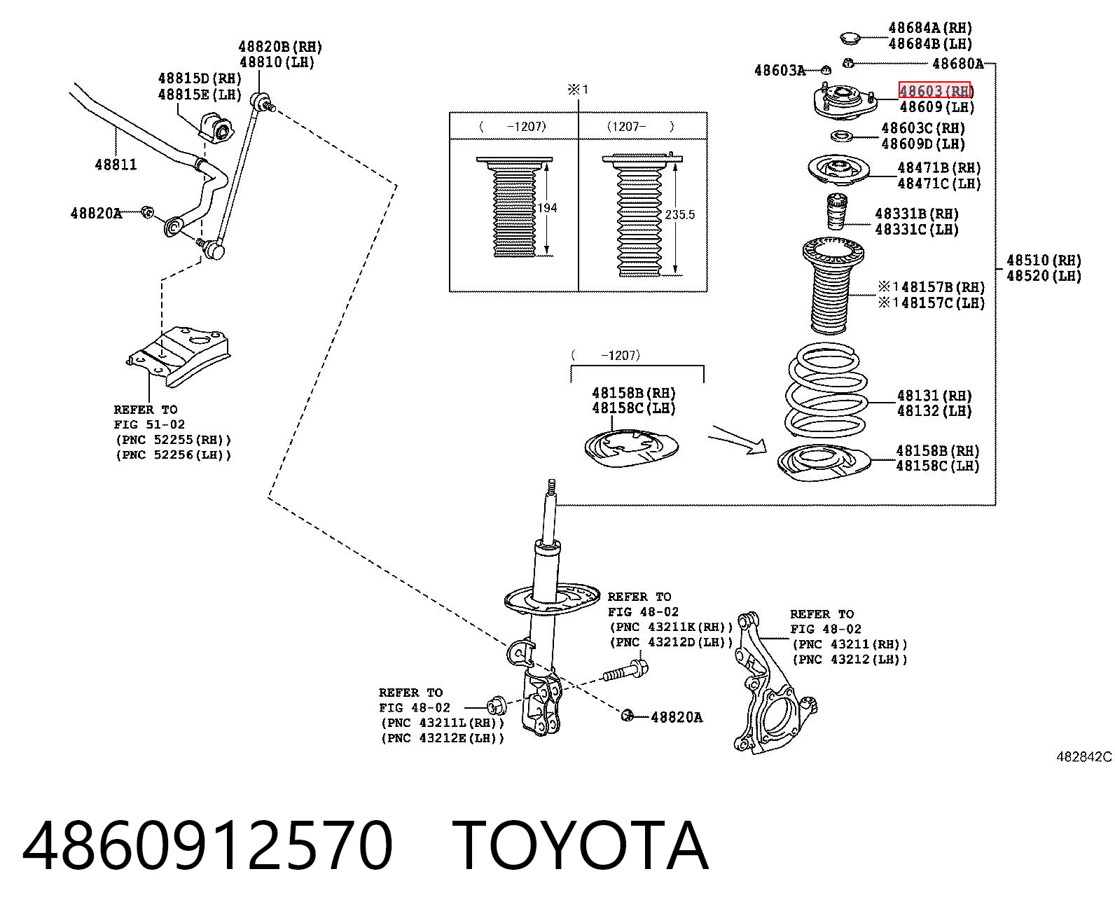 4860912570 Toyota Soporte del amortiguador delantero