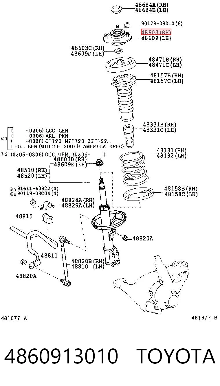 4860913010 Toyota Soporte del amortiguador delantero