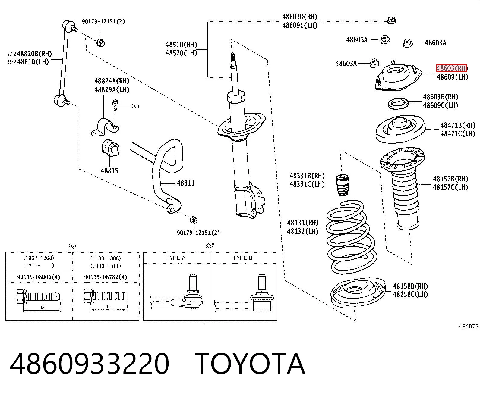 4860933220 Toyota Soporte del amortiguador delantero