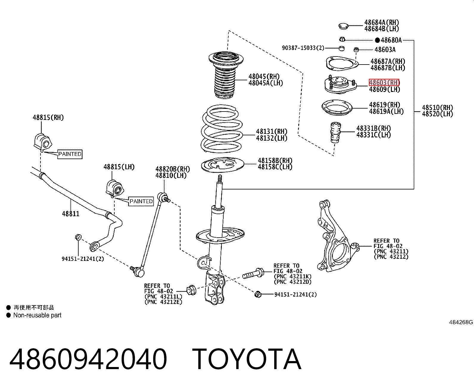 4860942040 Toyota Soporte del amortiguador delantero