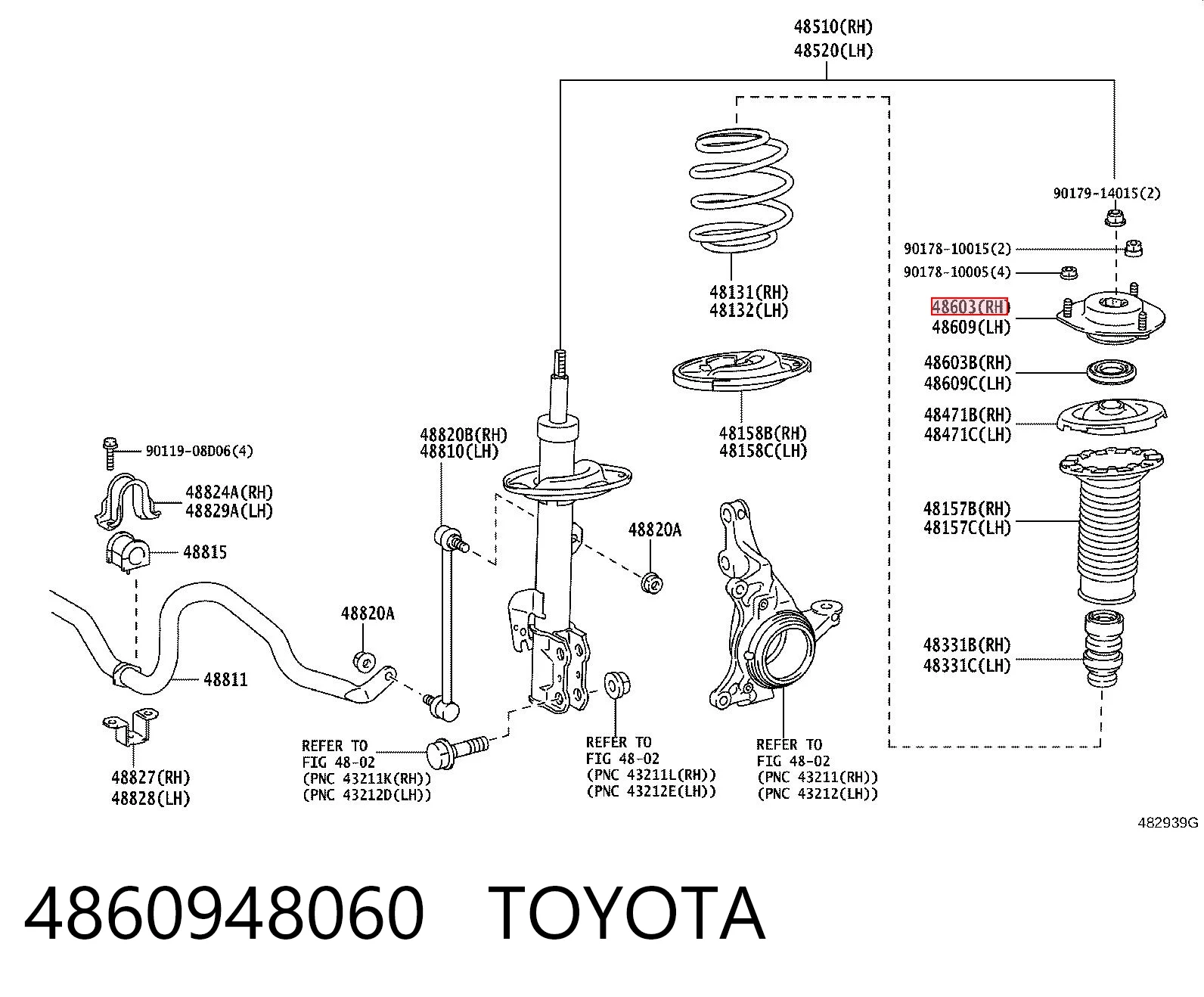 4860948060 Toyota Soporte del amortiguador delantero