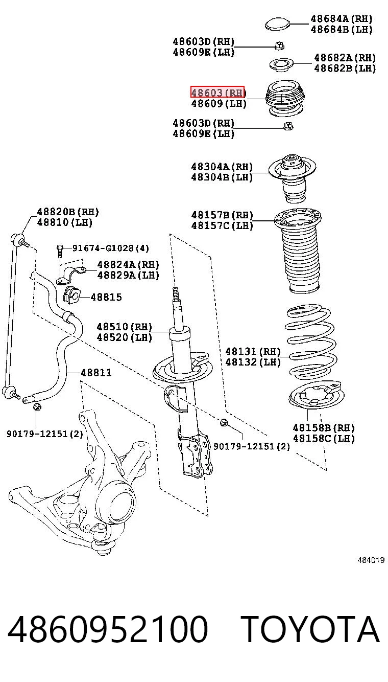 4860952100 Toyota Soporte del amortiguador delantero