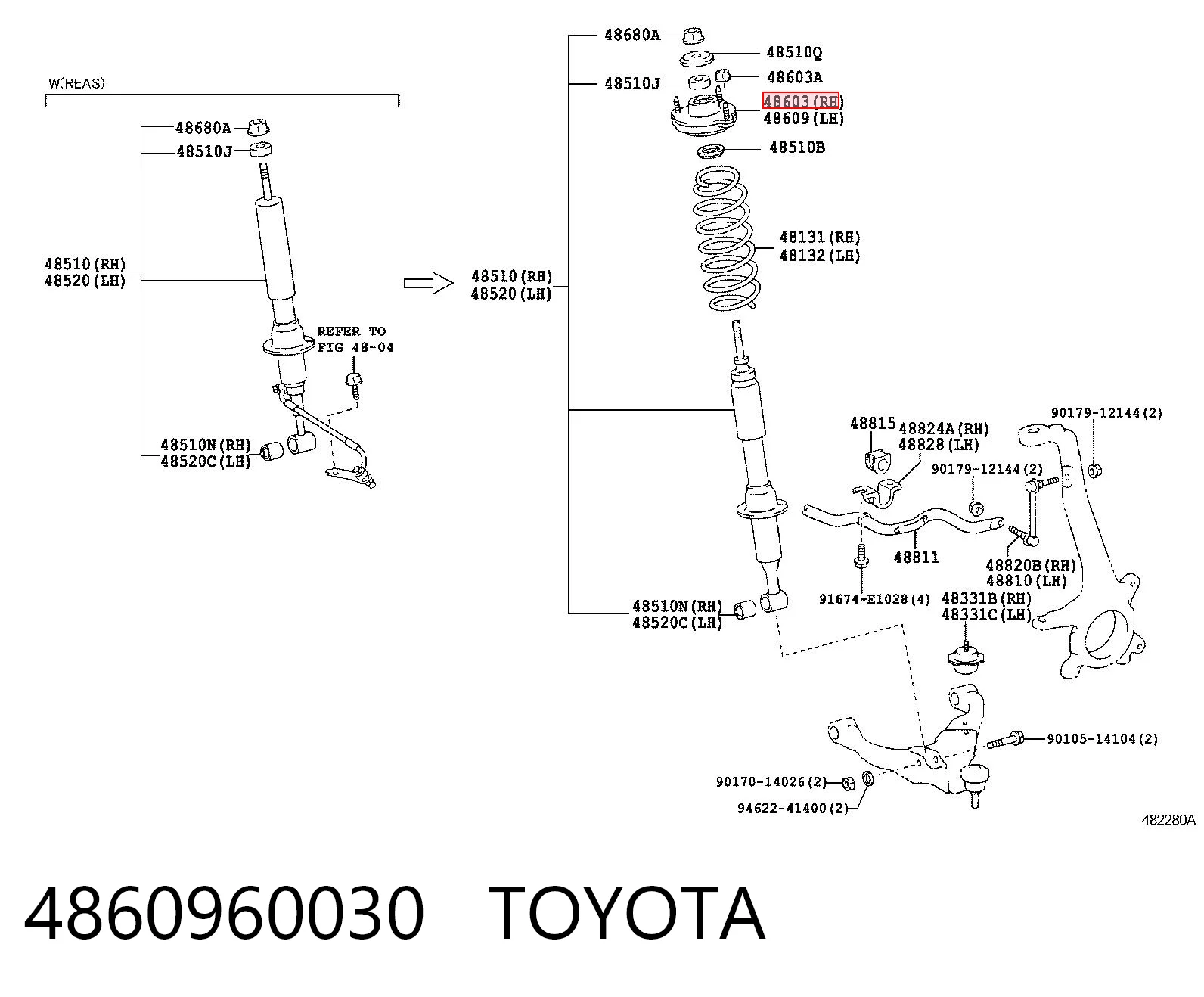 4860960030 Toyota Soporte del amortiguador delantero