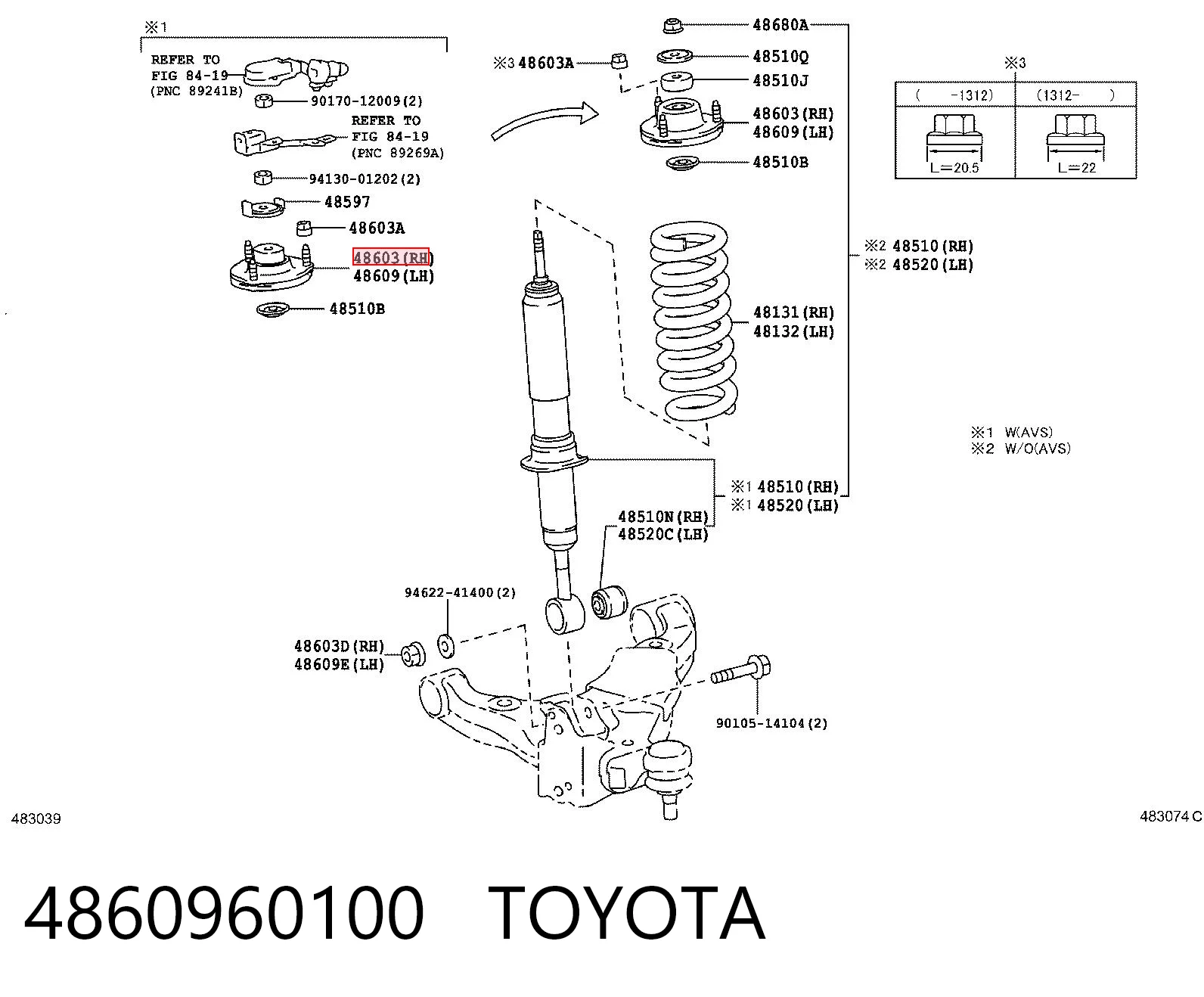 4860960100 Toyota Soporte del amortiguador delantero