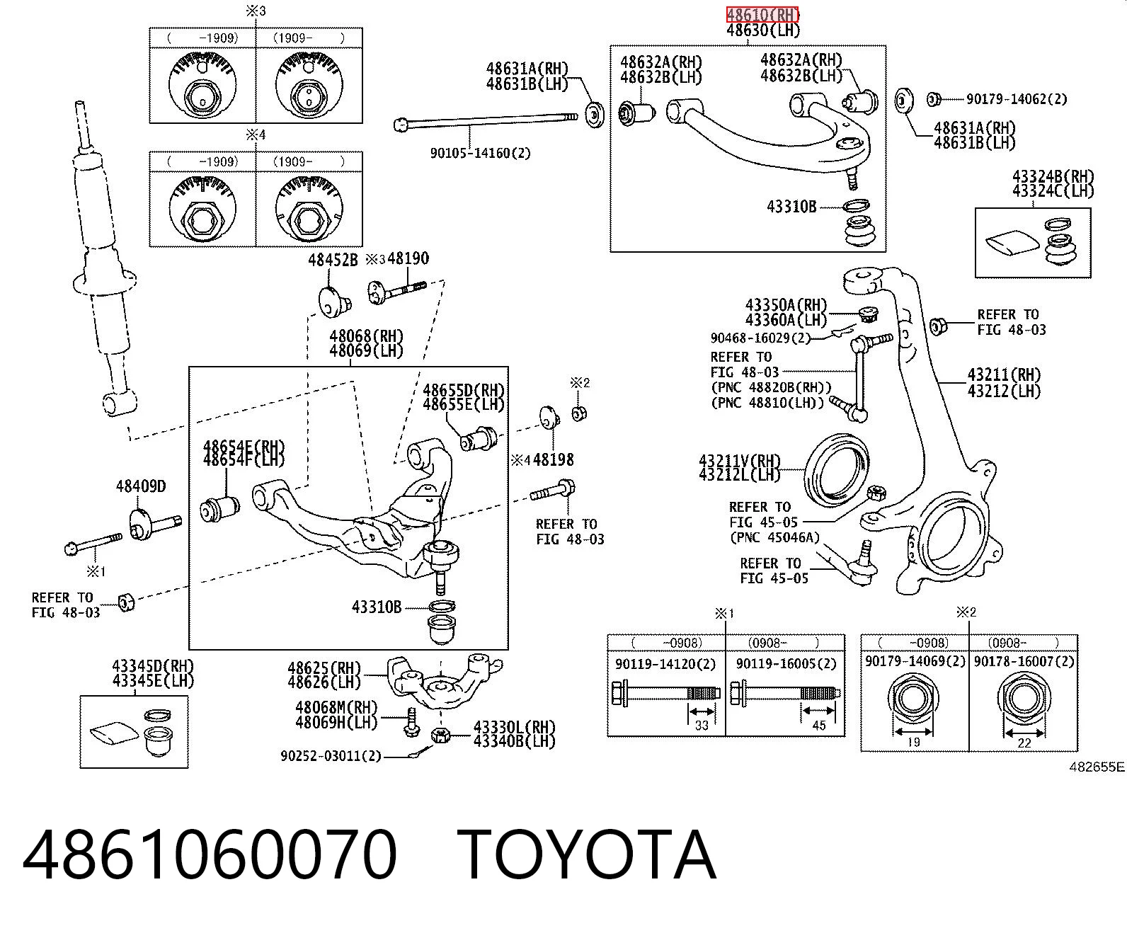 4861060070 Toyota Brazo superior derecho de la suspensión delantera