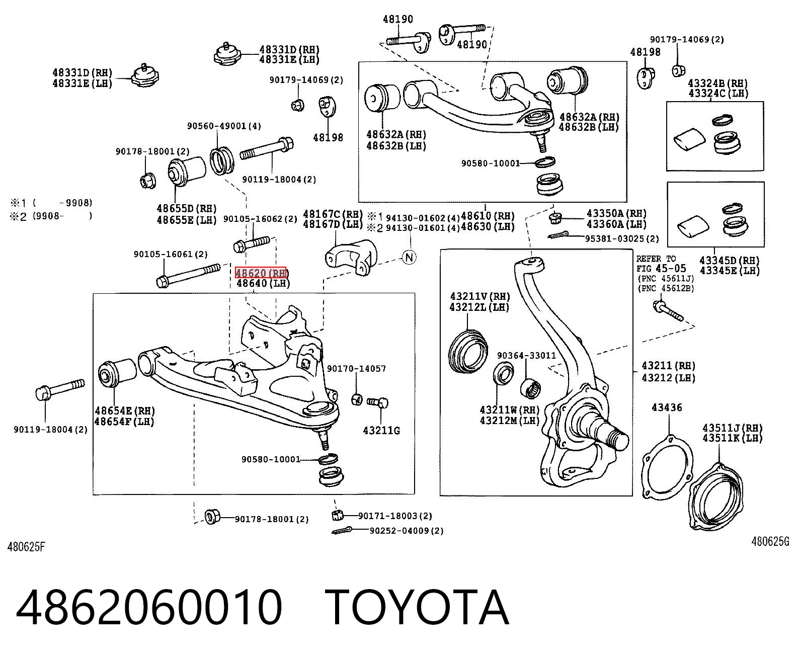 4862060010 Toyota Brazo inferior derecho de la suspensión delantera