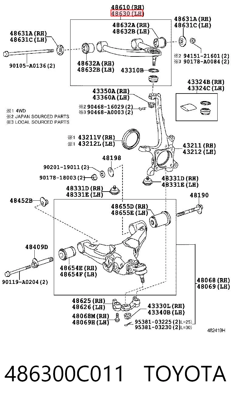 486300C011 Toyota Brazo de suspensión delantera, superior izquierda