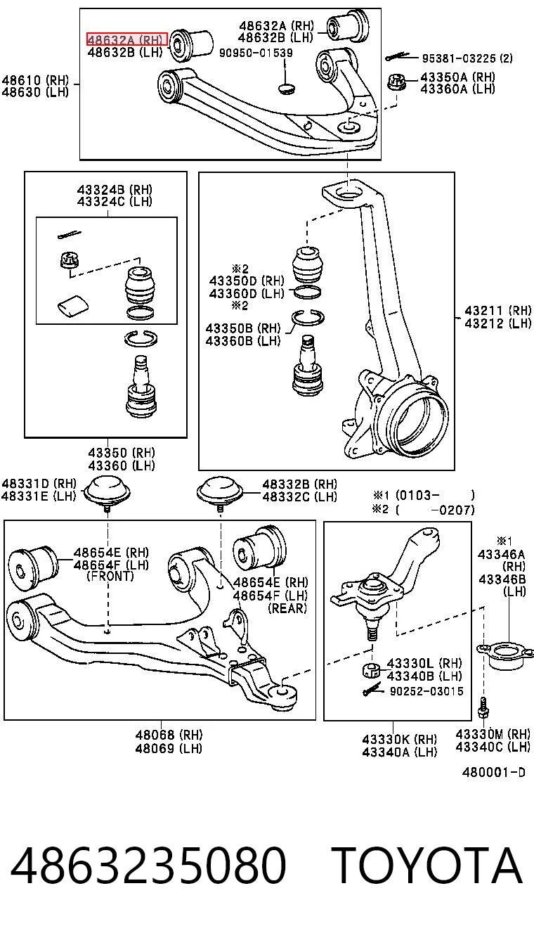 4863235080 Toyota Buje del brazo de suspensión delantero superior