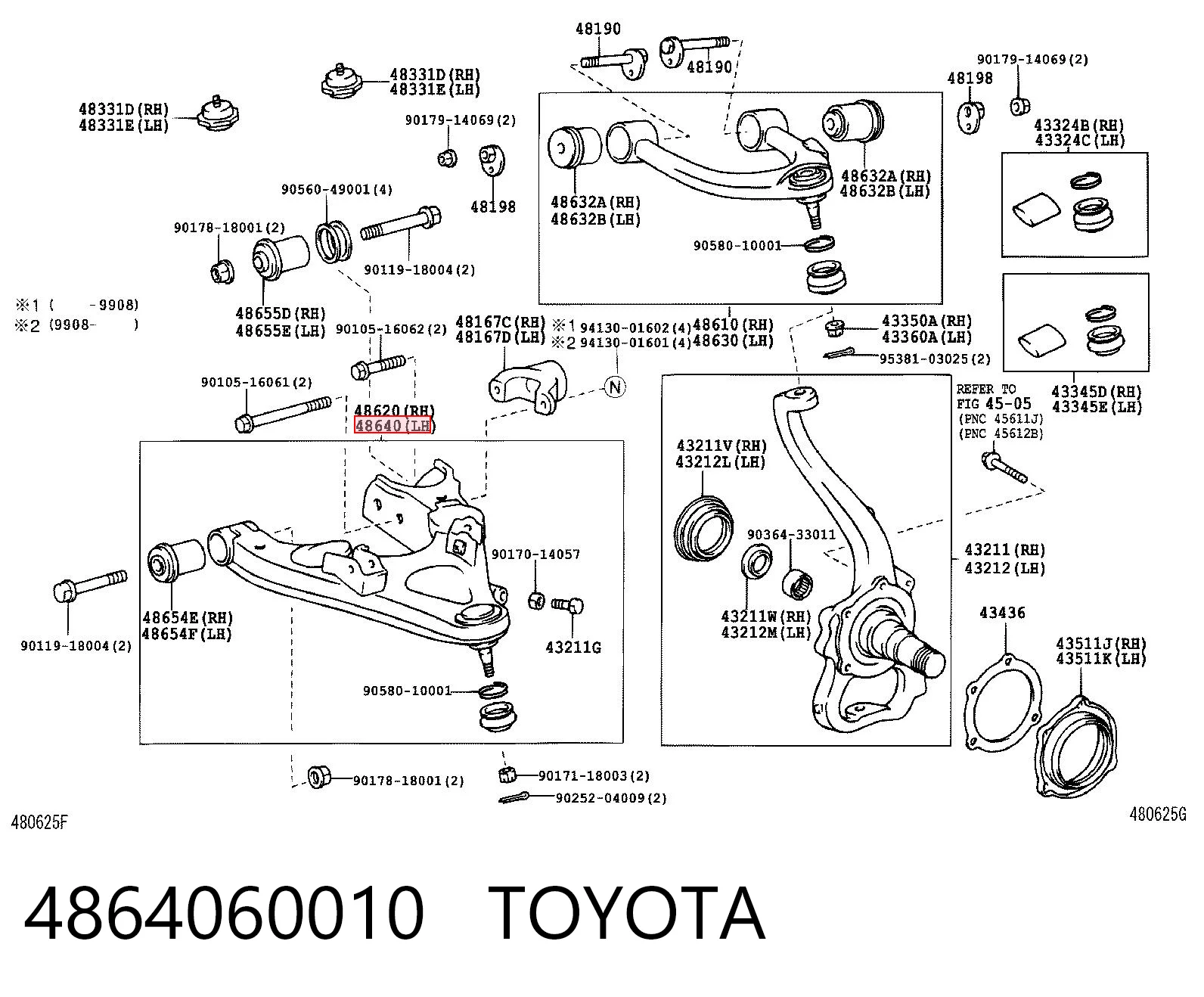 4864060010 Toyota Brazo inferior izquierdo de la suspensión delantera