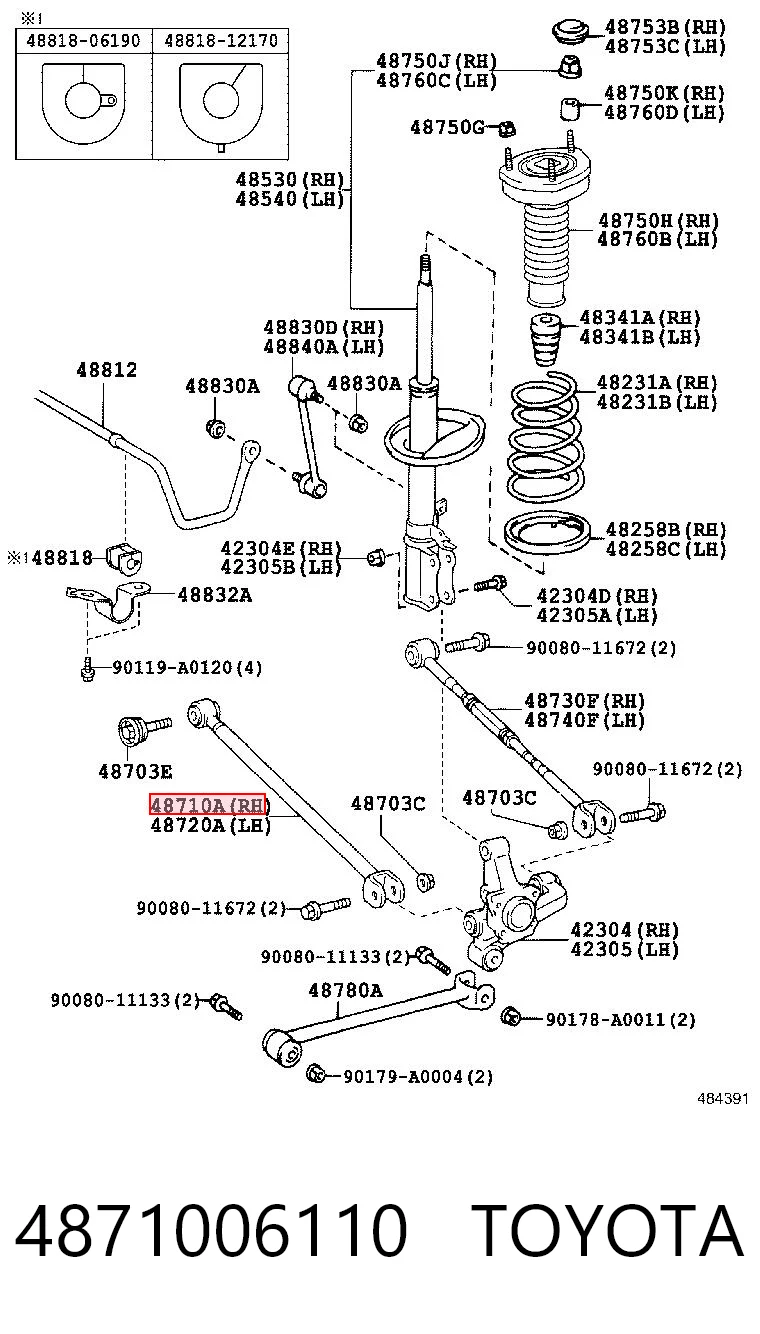 4871006110 Toyota Barra transversal, suspensión de ruedas, eje trasero
