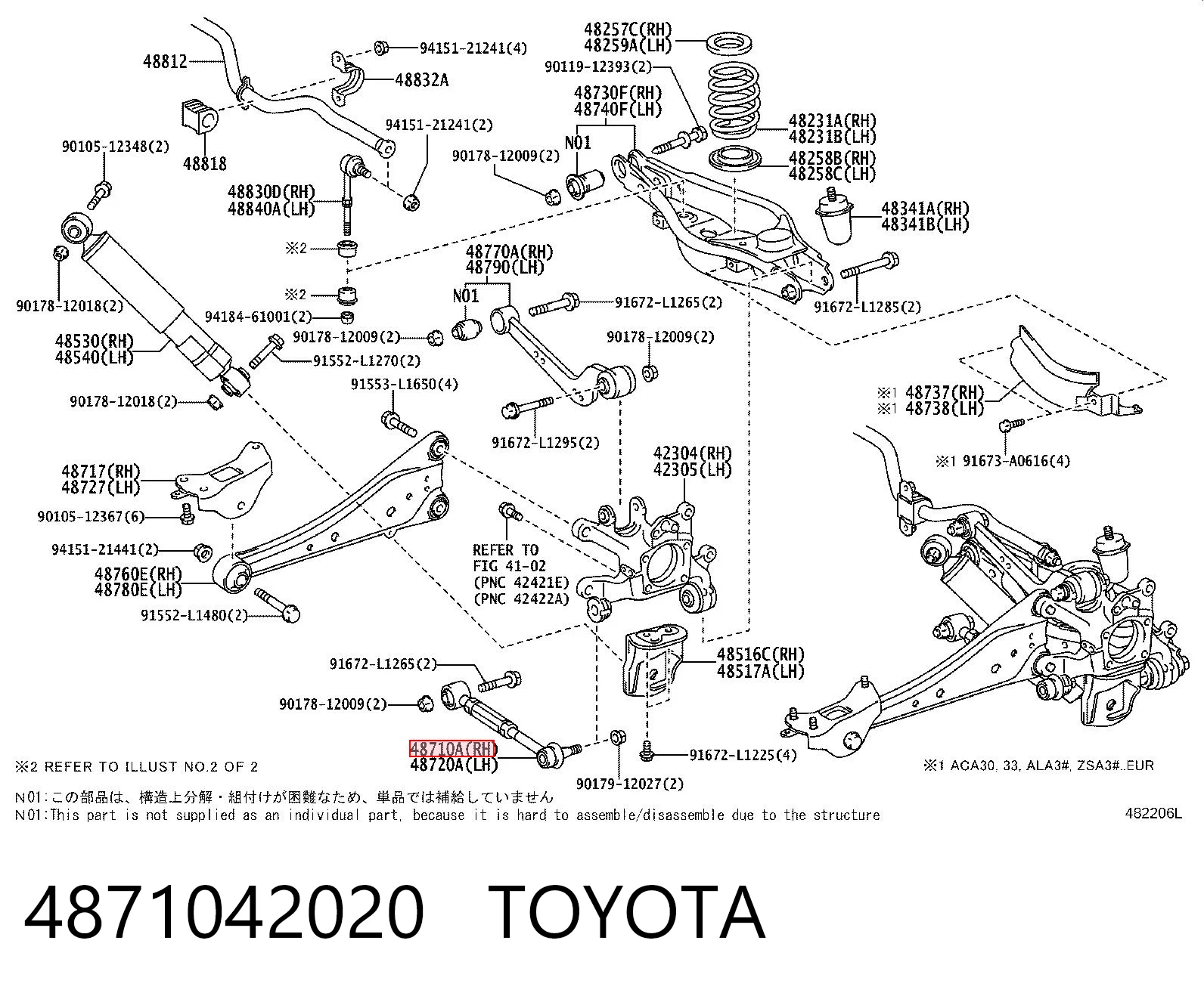4871042020 Toyota Barra transversal, suspensión de ruedas, eje trasero