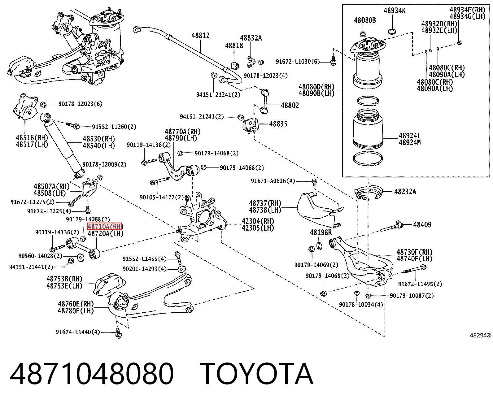 4871048080 Toyota Barra transversal, suspensión de ruedas, eje trasero
