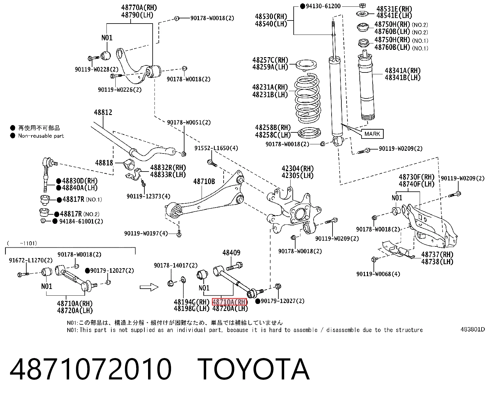 4871072010 Toyota Barra transversal, suspensión de ruedas, eje trasero