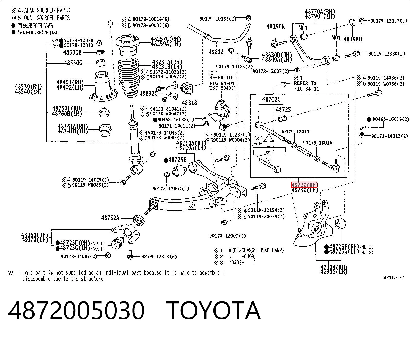 4872005030 Toyota Barra transversal, suspensión de ruedas, eje trasero