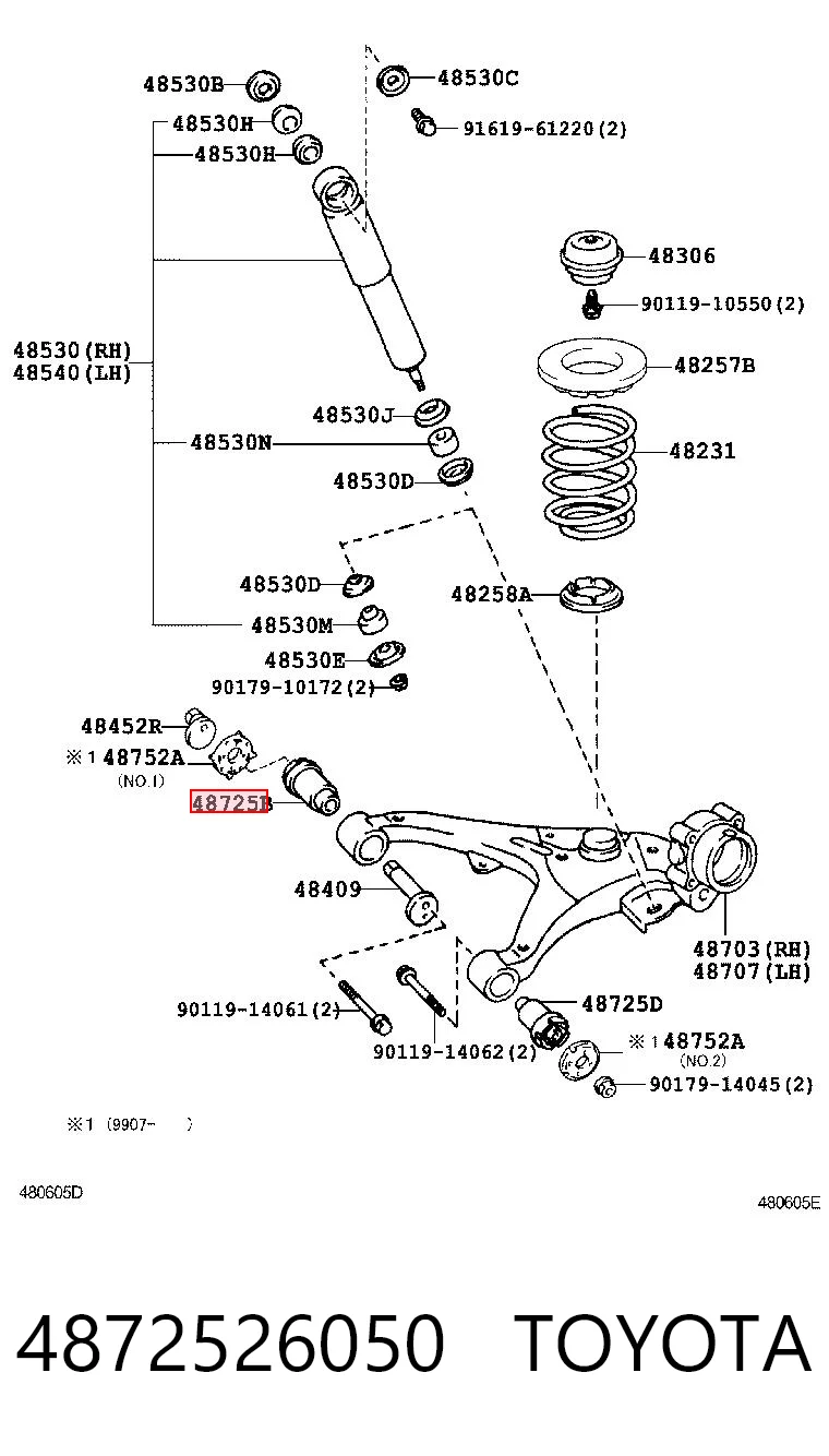 4872526050 Toyota Buje del brazo inferior trasero