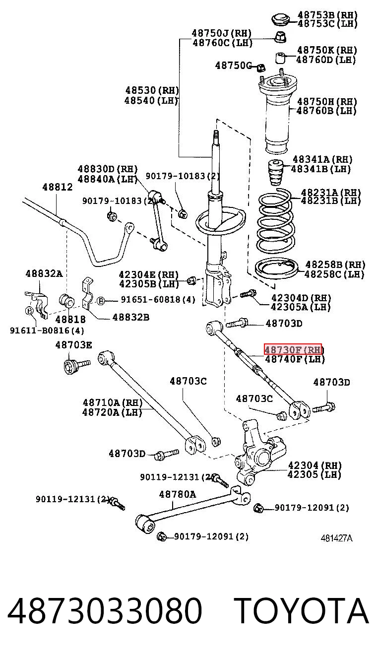 4873033080 Toyota Barra transversal, suspensión de ruedas, eje trasero