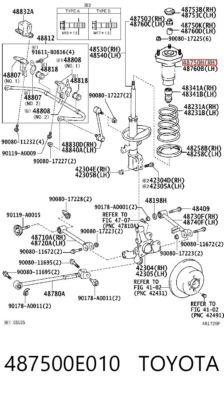 487500E010 Toyota Soporte del amortiguador trasero derecho
