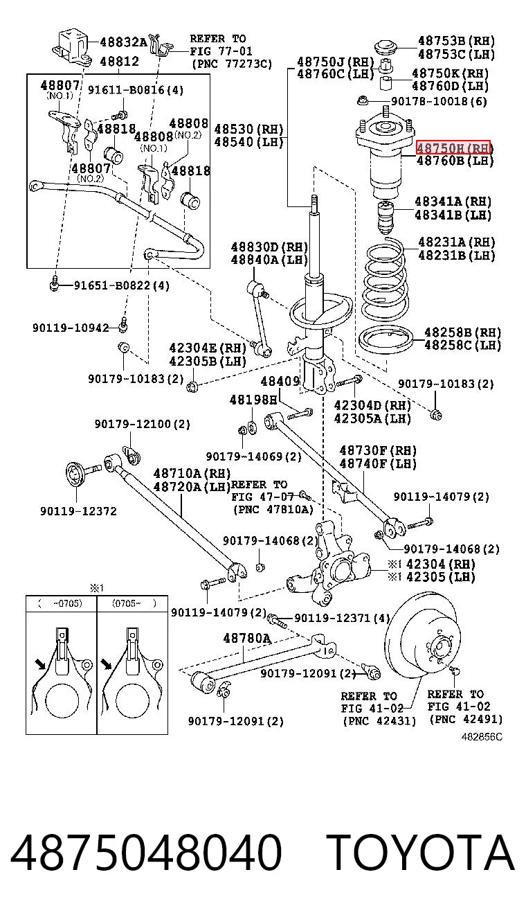 4875048040 Toyota Soporte del amortiguador trasero derecho