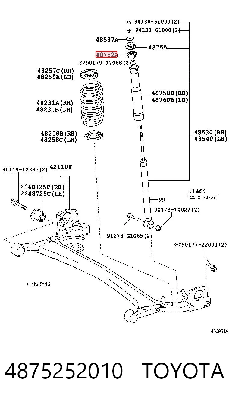4875252010 Toyota Buje de vástago de amortiguador trasero