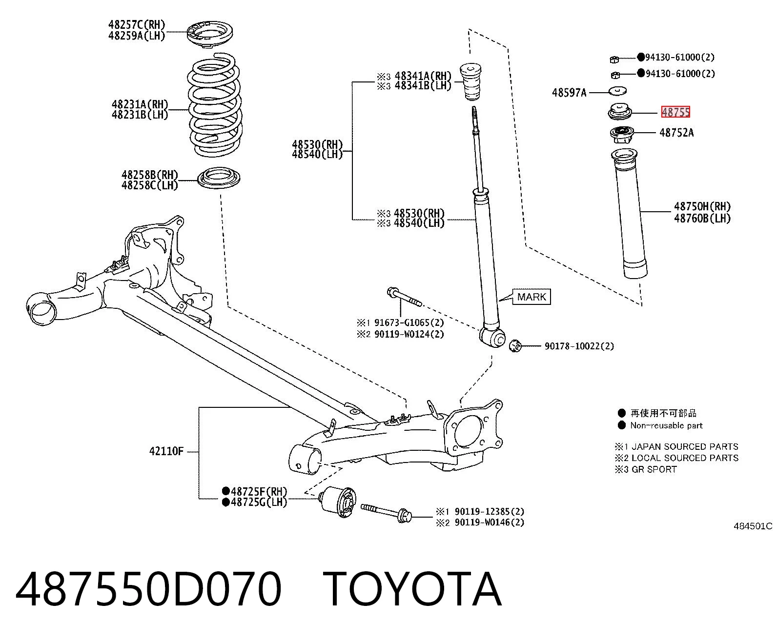 487550D070 Toyota Soporte amortiguador trasero