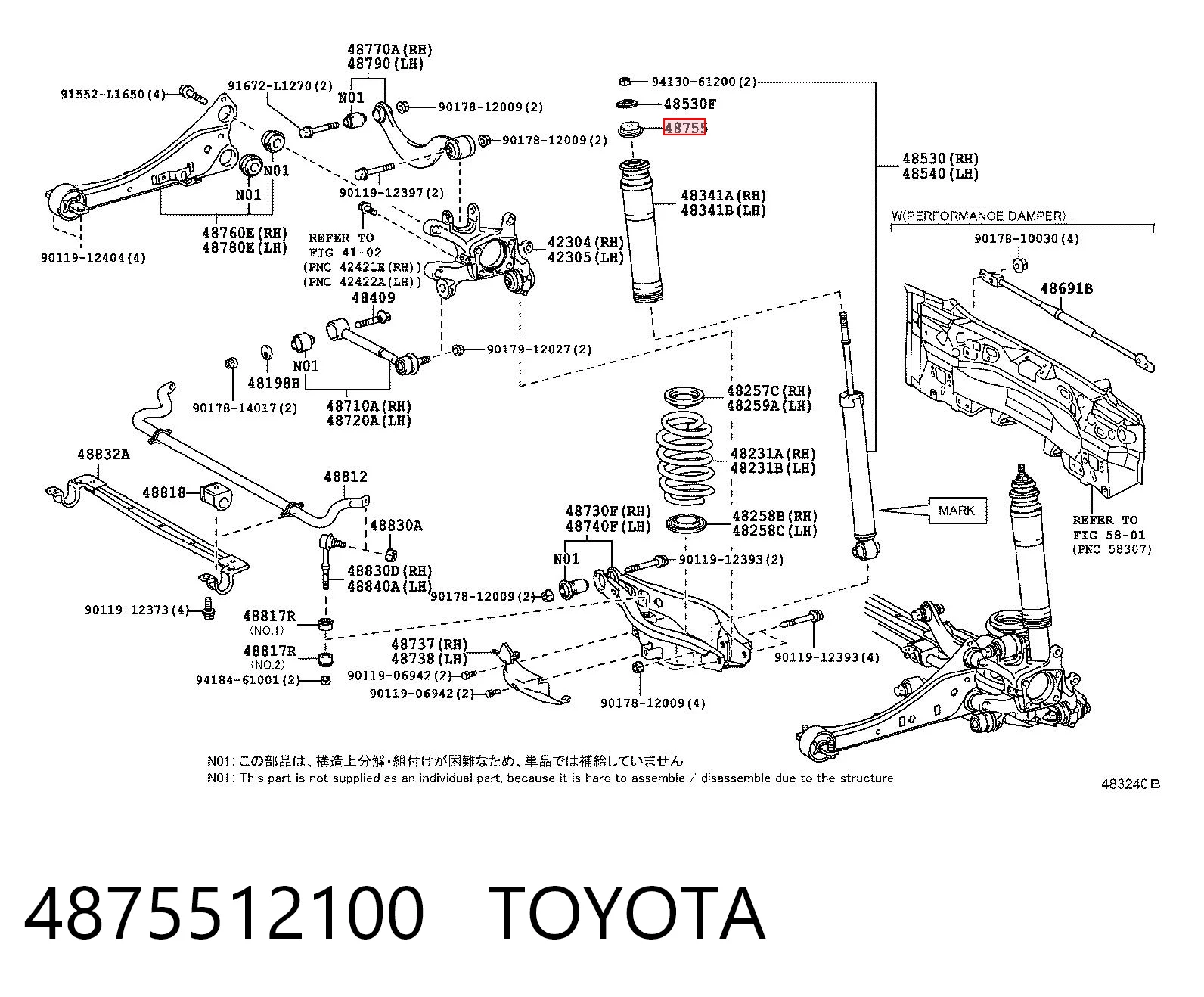 4875512100 Toyota Tope de amortiguador trasero