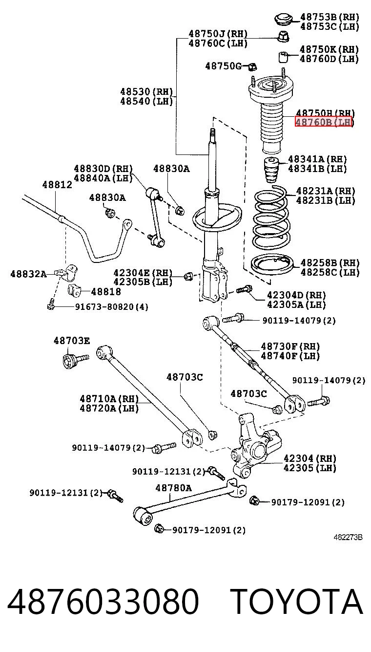 4876033080 Toyota Soporte del amortiguador trasero izquierdo