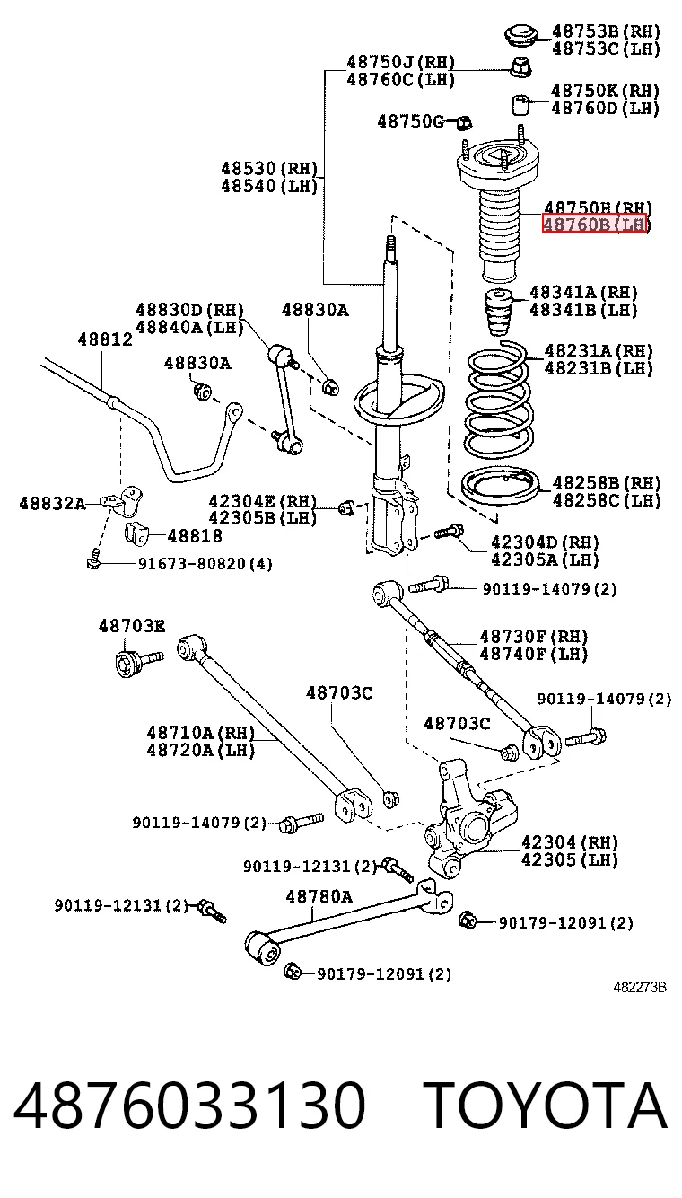 4876033130 Toyota Soporte del amortiguador trasero izquierdo