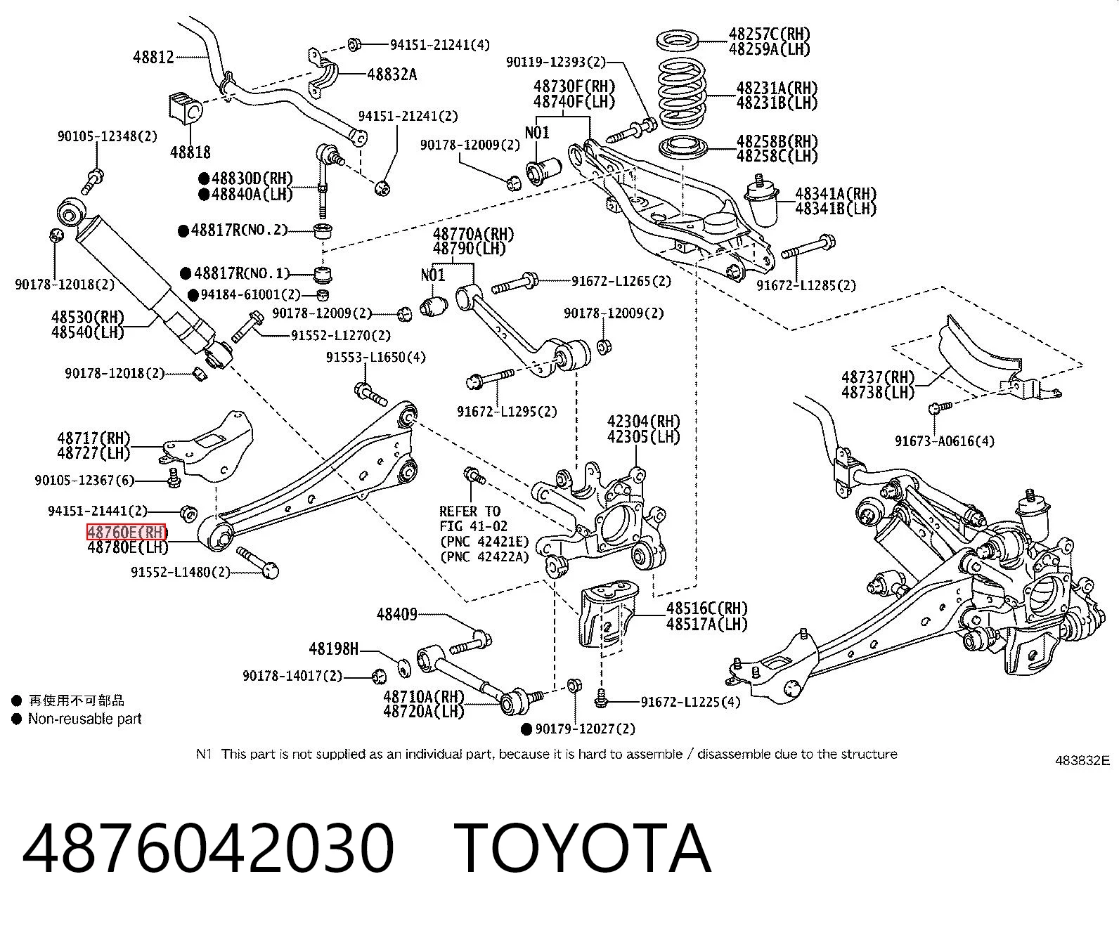 4876042030 Toyota Mangueta trasera derecha (suspensión)