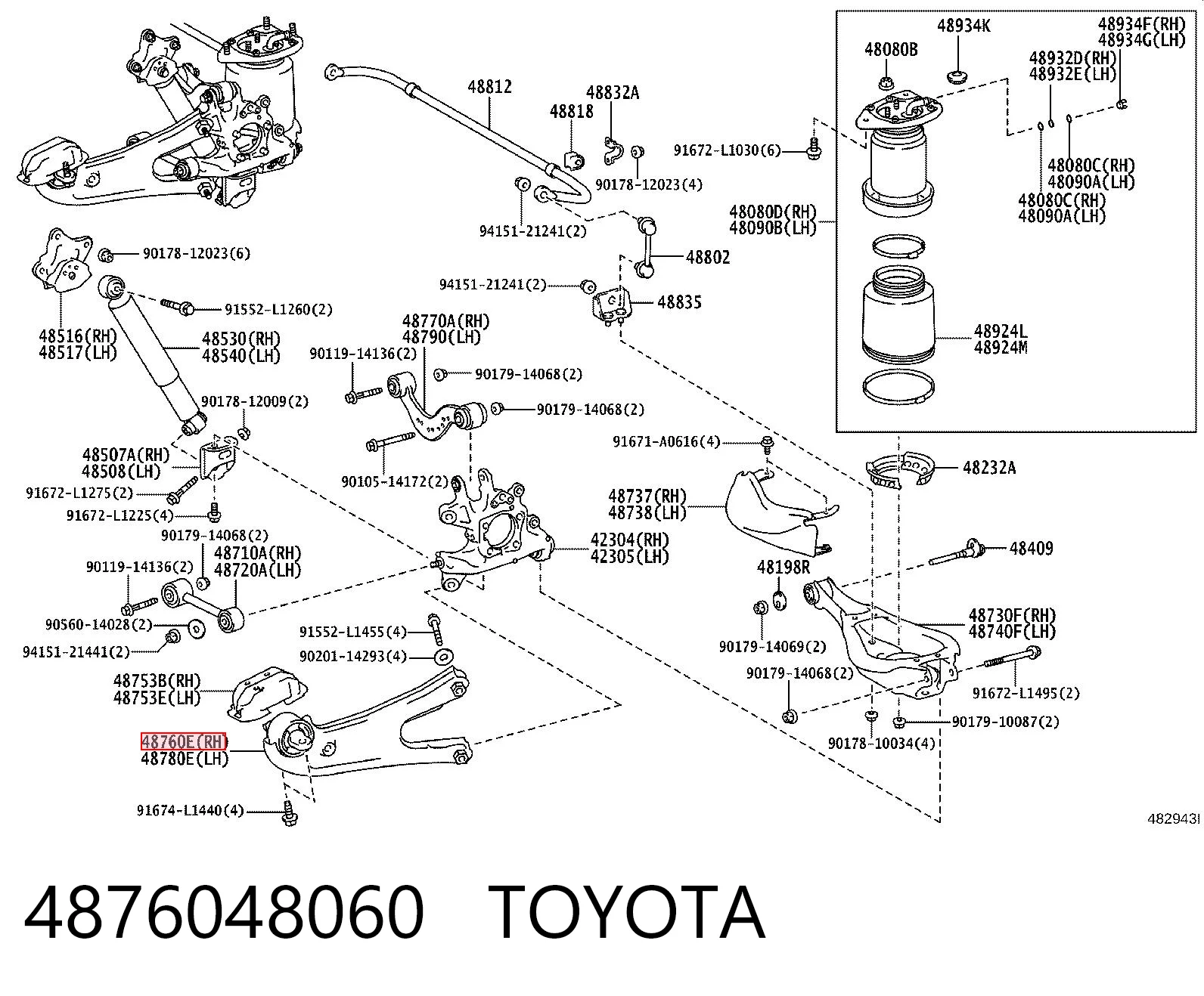 4876048060 Toyota Mangueta trasera derecha (suspensión)