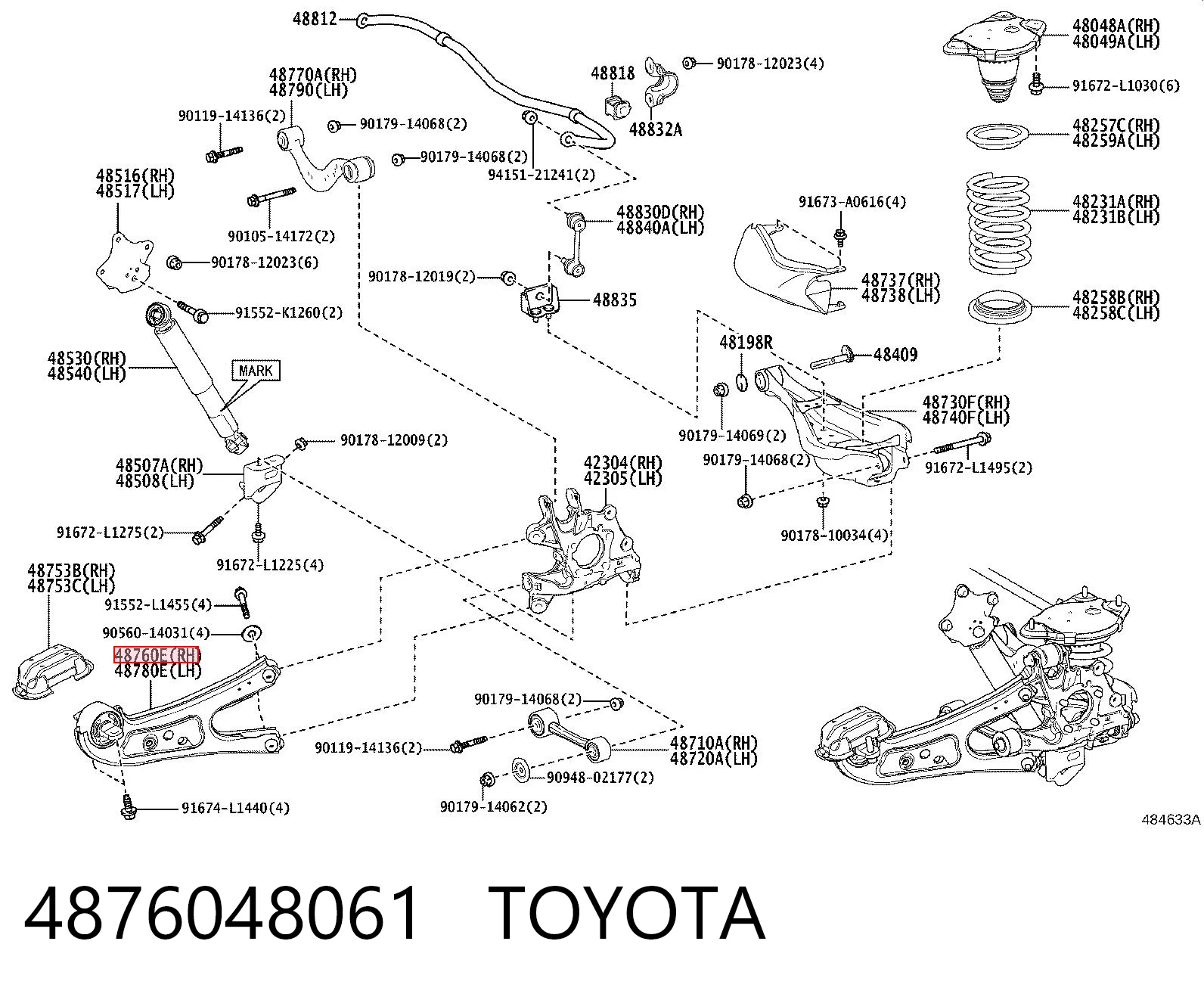4876048061 Toyota Mangueta trasera derecha (suspensión)