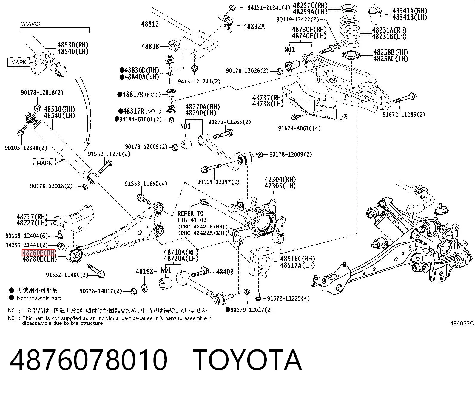 4876078010 Toyota Mangueta trasera derecha (suspensión)