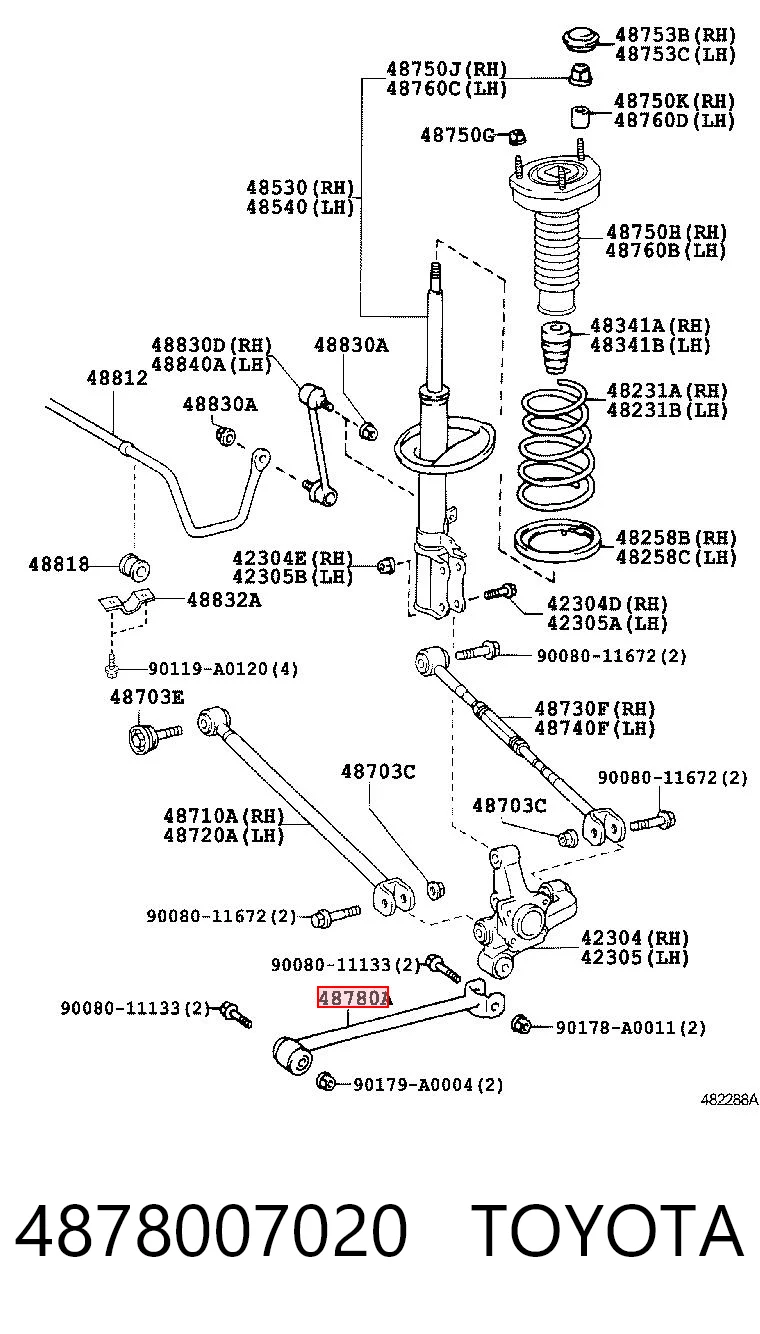 4878007020 Toyota Barra longitudinal de suspensión trasera