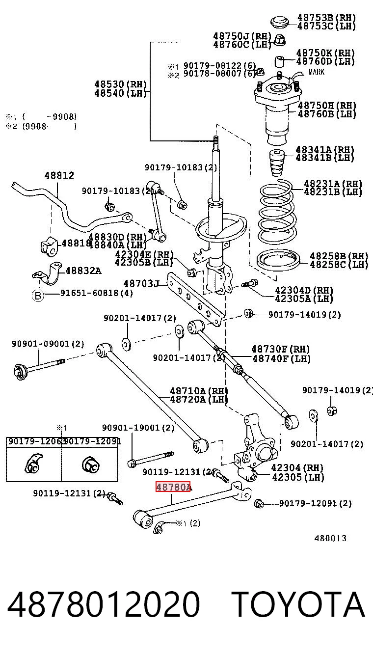 4878012020 Toyota Brazo longitudinal inferior trasero izquierdo/derecho