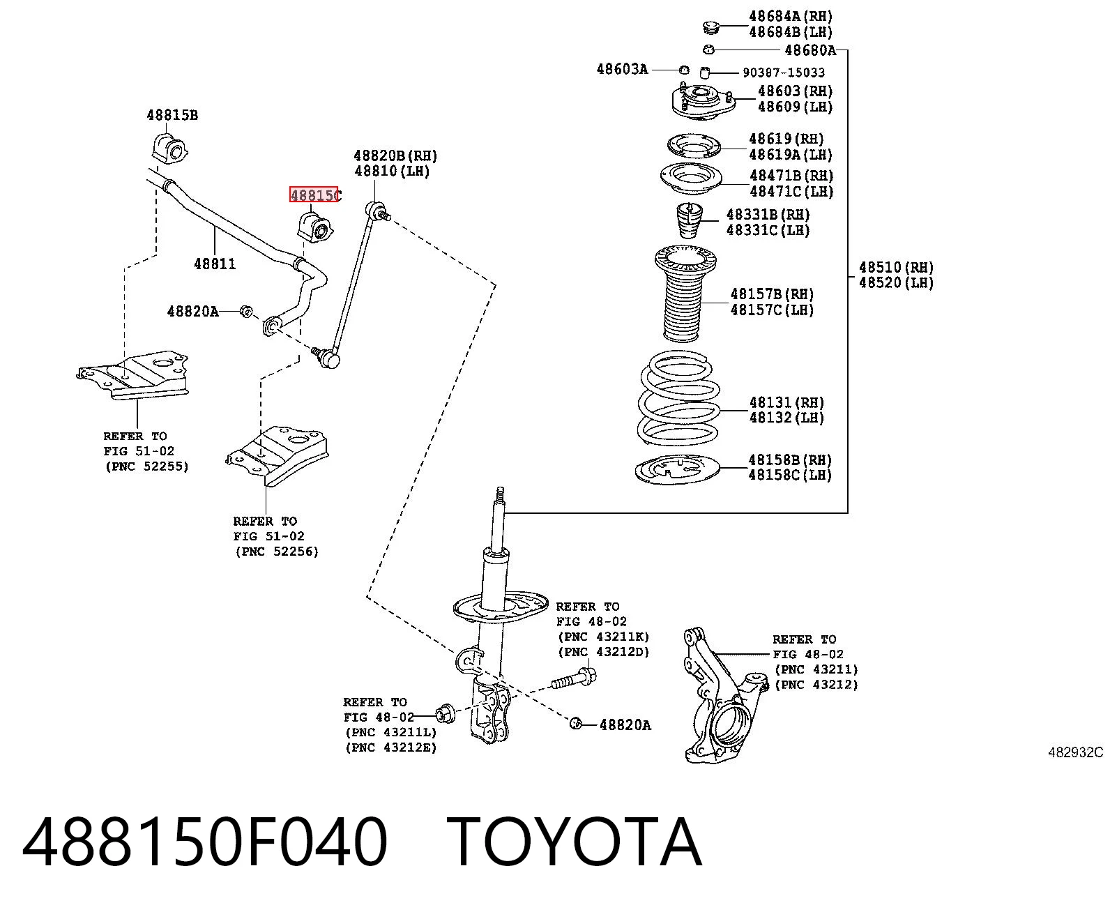 488150F040 Toyota Buje estabilizador delantero izquierdo