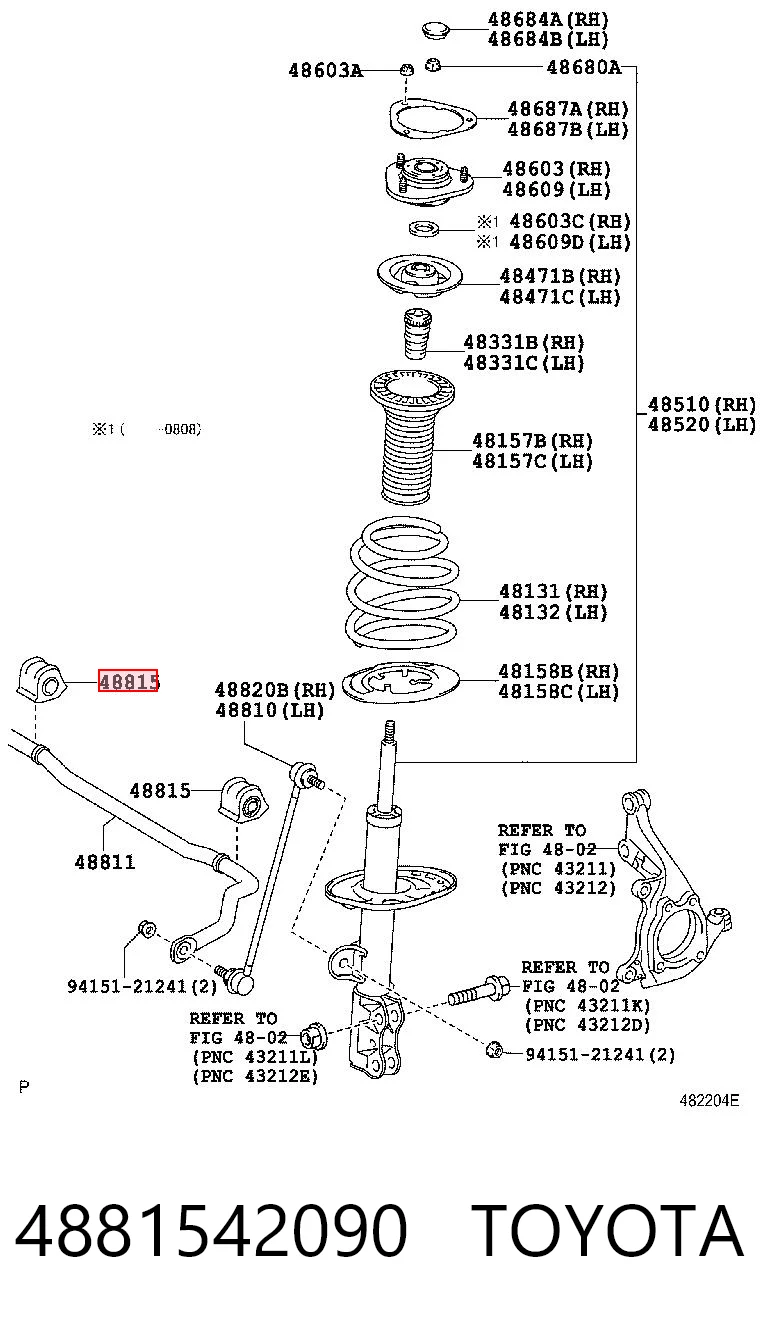 4881542090 Toyota Buje estabilizador delantero izquierdo