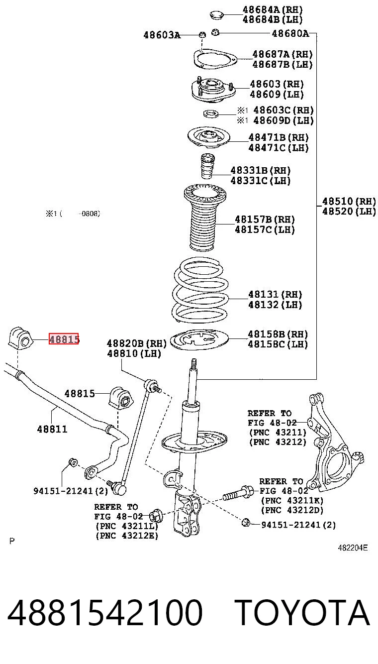 4881542100 Toyota Buje estabilizador delantero derecho