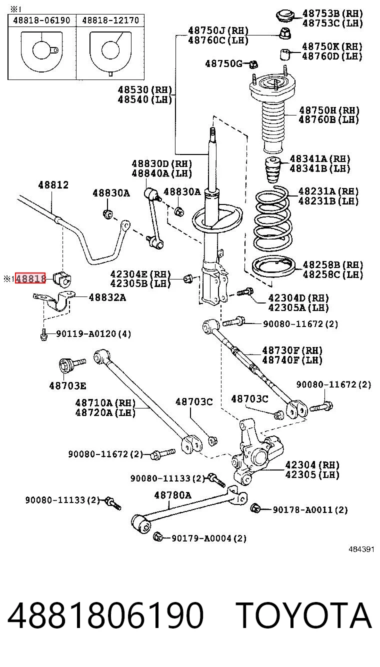 4881806190 Toyota Buje de barra estabilizadora trasera