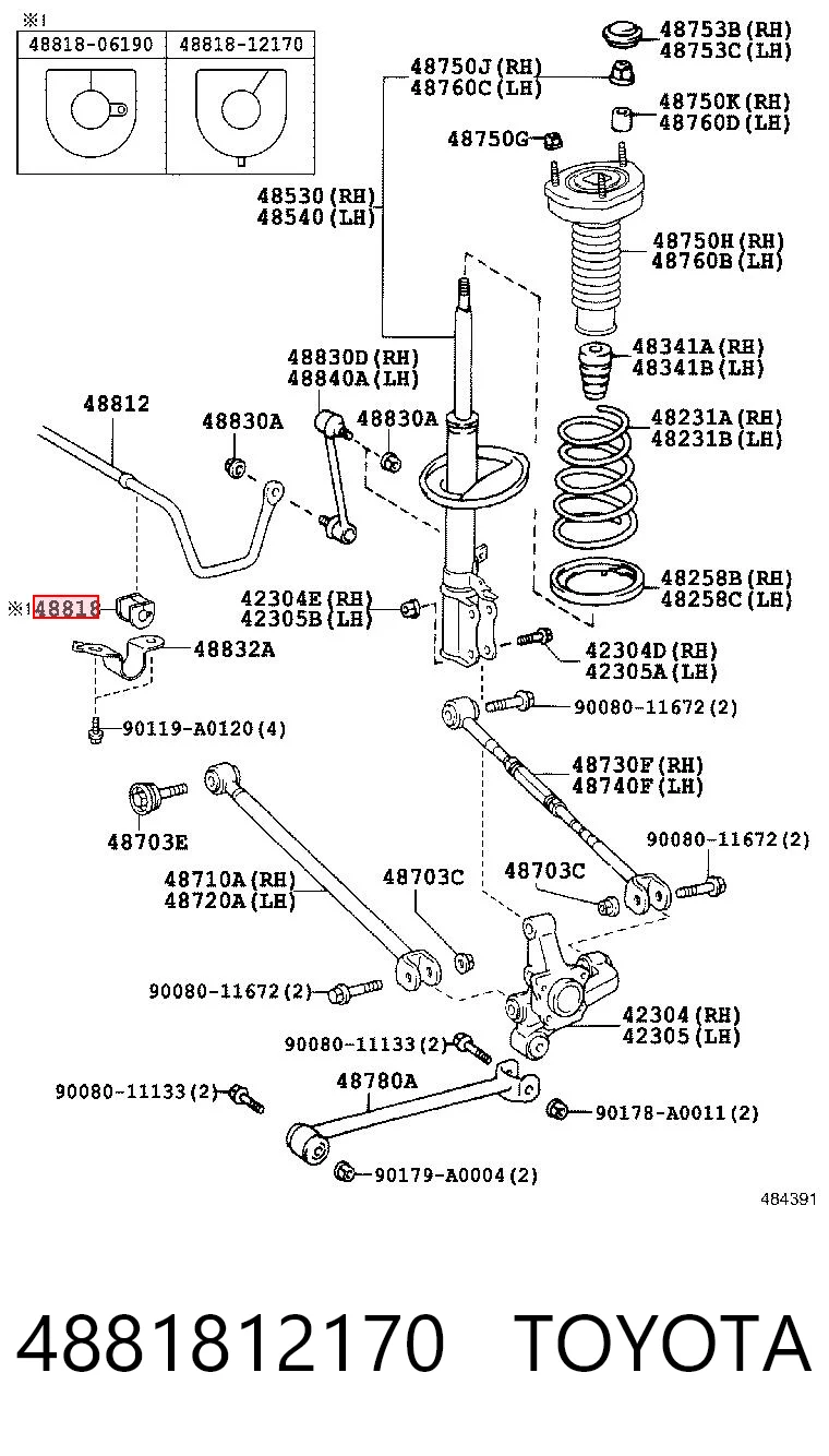 4881812170 Toyota Buje de barra estabilizadora trasera
