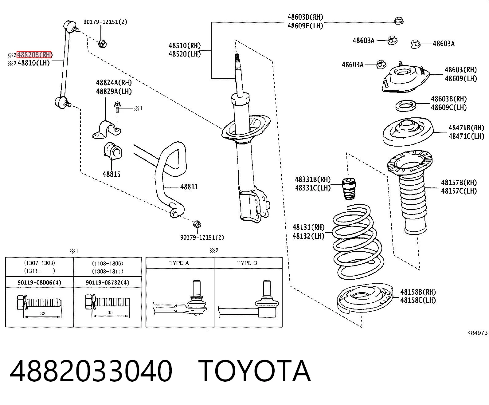 4882033040 Toyota Bieleta estabilizadora delantera