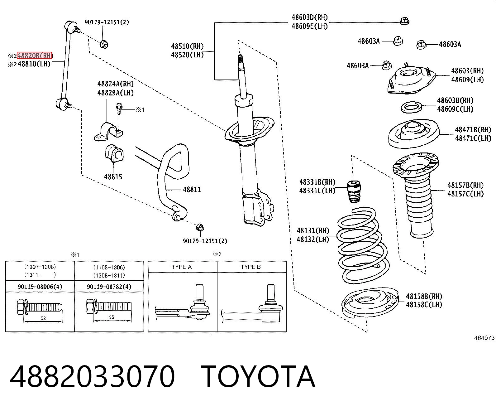 4882033070 Toyota Bieleta estabilizadora delantera