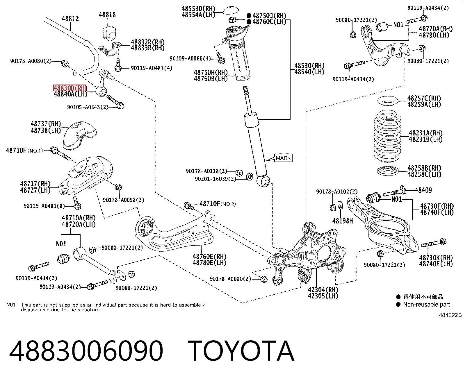 4883006090 Toyota Silentblock de la barra estabilizadora